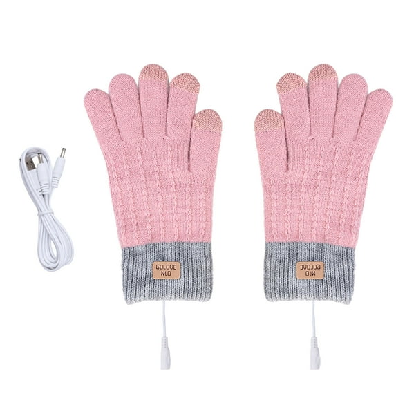 Pompotops USB Charging Winter Cotton Knitted Heated Gloves Men Women Fashion Cold Warm Heating Windproof Outdoor Running Knit Gloves, Pink, Winter Clearance
