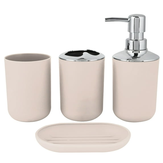 Pompotops Up to 50% off! 4 Piece Bathroom Accessory Set With Soap Dispenser Pump, Toothbrush Holder, Tumbler And Soap Dish, Khaki