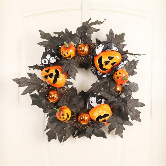 Pompotops Up to 50% off, Halloween Wreath, Ghost Face, Pumpkin Decoration, Wreath, Door Hanging, Simulated Maple Leaves