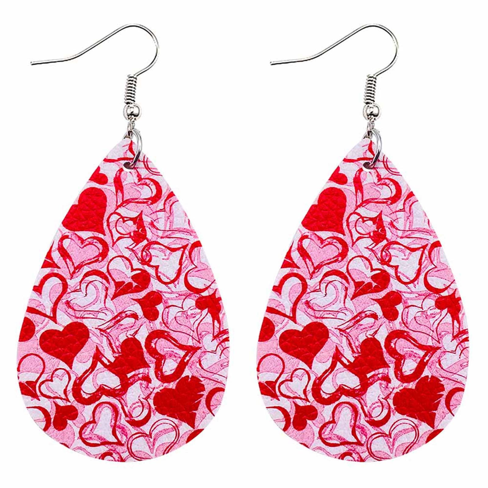 Pompotops Valentine's Day Earrings Heart Love Red Lips Double Sided