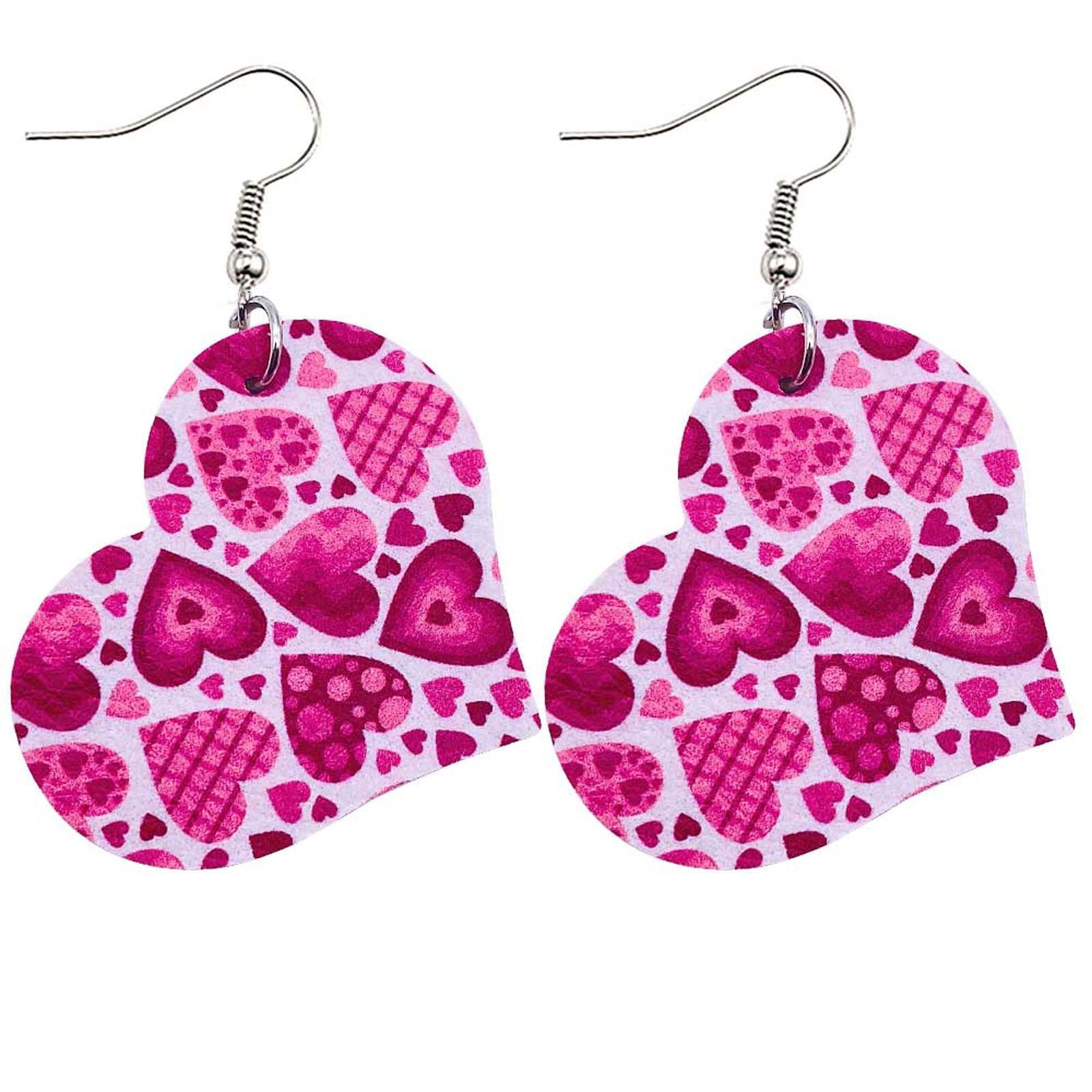 Pompotops Valentine's Day Earrings Heart Love Red Lips Double Sided