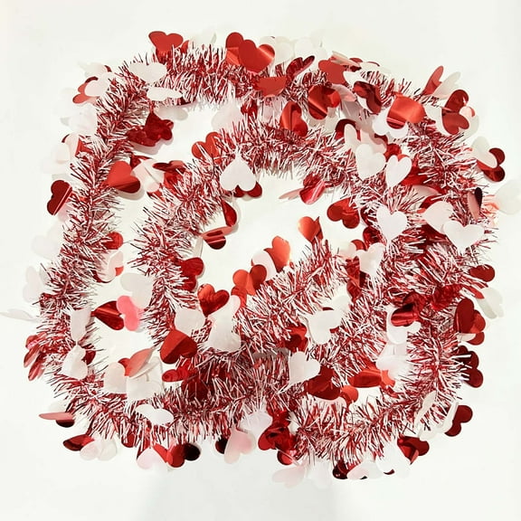 Pompotops Valentine's Day Garland Decor Red Heart-shaped Metal Wire Wreath Twisted Shiny Ceiling Decoration for Home Tree Indoor Outdoor Wedding Party Supplies