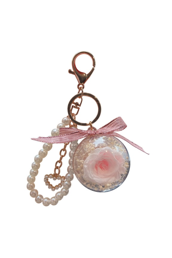 Valentines Day Decorations Eternal Flower Rose Keychain Car Hang Leather Keychain Ring Valentine's Day Gift Pink