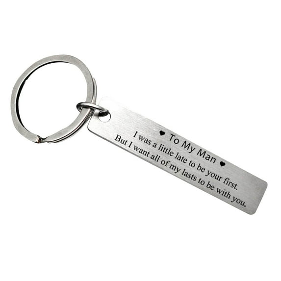 Pompotops Valentines Day Decorations TO MY MAN/WOMAN Stainless Steel Keychain Anniversary Gift Couple Valentine's Day Gift Silver