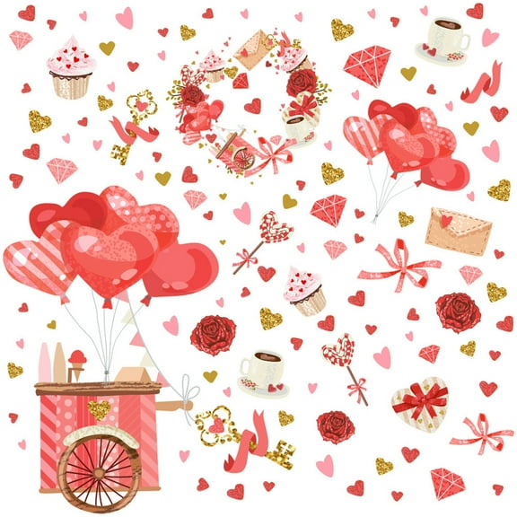 Pompotops Valentines Day Window Clings Decorations Valentine's Day Glass Stickers Wall Stickers Romantic Layout Decoration Stickers, Pink