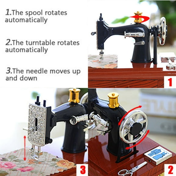 Vikakiooze Vintage Music Box Mini Sewing Machine Style Mechanical Birthday Gift Table Decor