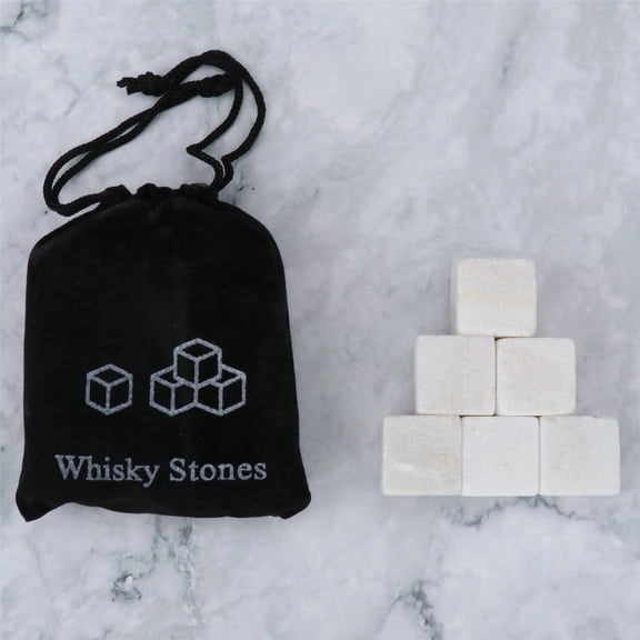 Pompotops Whiskey Stones Gift Set of 6 Unique Chilling Stones with Velvet Pouch-Reusable