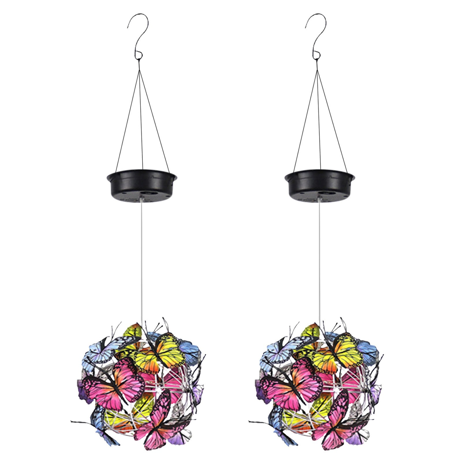 Pompotops Wind Chimes 2PCS Butterfly Pendant Outdoor Solar Light Mesh Round Ball Light Waterproof Outdoor Garden Decor Hanging Lamp