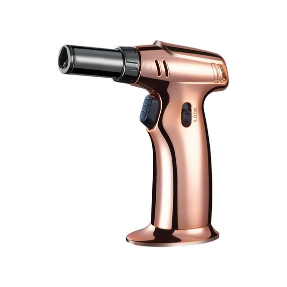 Pompotops Windproof Butane Torch Lighter, Straight Torch Blue Flame Lighter Turbine Torcher Inflatable Gas Windproof Lighter Refillable Butane Lighter For Outdoor BBQ Baking, Rose Gold
