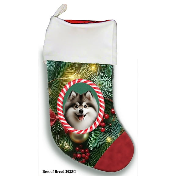 Pomsky - Best of Breed Christmas Stocking 13.5" Red Gaming Cloth with Red Lining ,Plush White Cuff