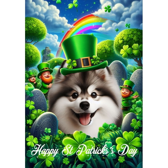 Pomsky - Best of Breed Saint Patricks Day Outdoor House Flag 28" x 40" Mailbox Flag Dog Flag