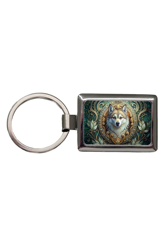 Pomsky Dog Art Nouveau Metal Rectangle Keychain