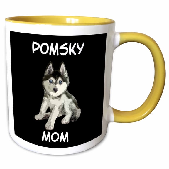 3drose, Pomsky Dog for Mom Mommy Mum, 11oz Two-tone Yellow Mug
