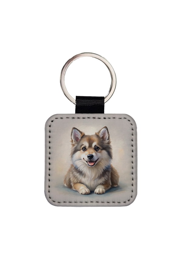 Pomsky Dog Illustration Faux Leather Square Keychain