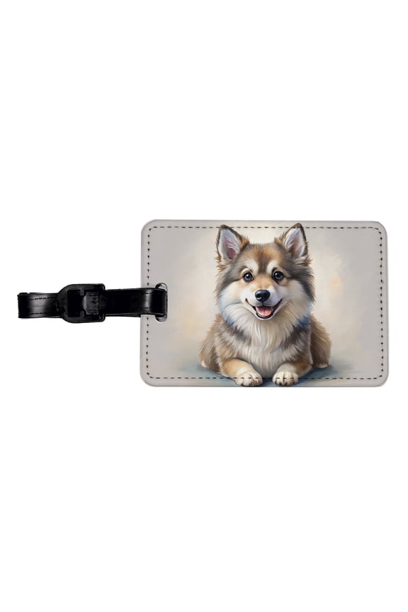 Pomsky Dog Illustration Faux Leather Travel Luggage Tag