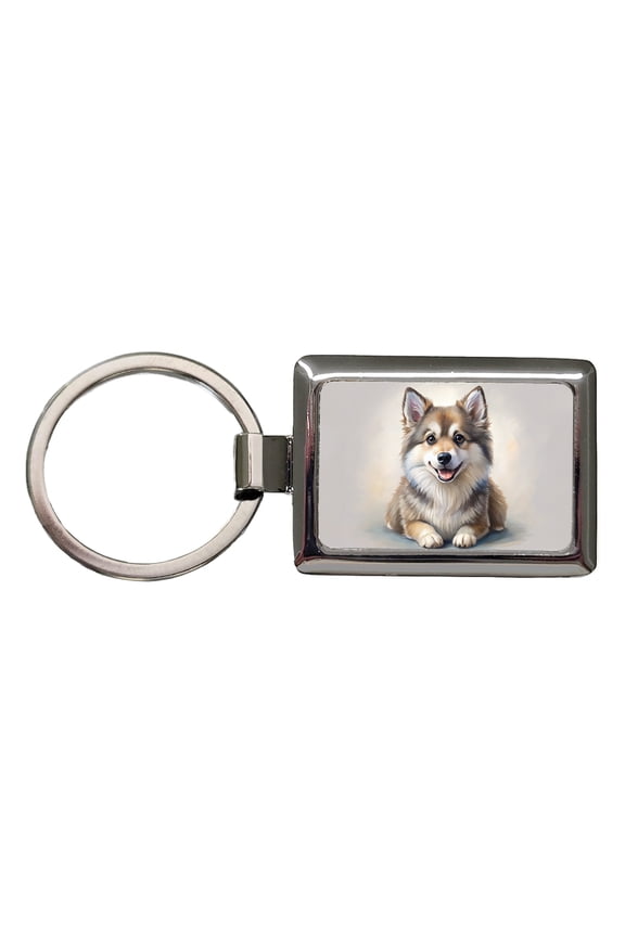 Pomsky Dog Illustration Metal Rectangle Keychain