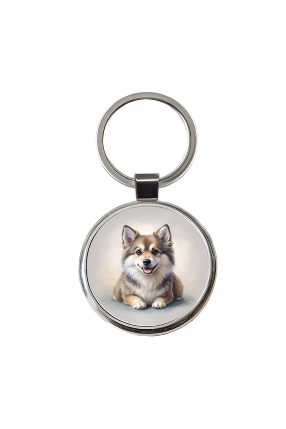 Pomsky Dog Illustration Metal Round Keychain