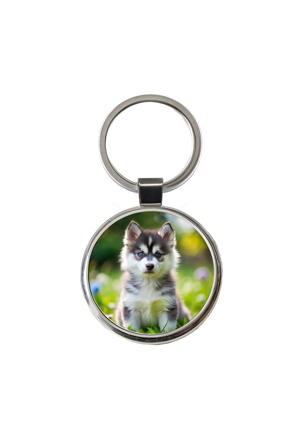 Pomsky Dog Puppy Photo Metal Round Keychain