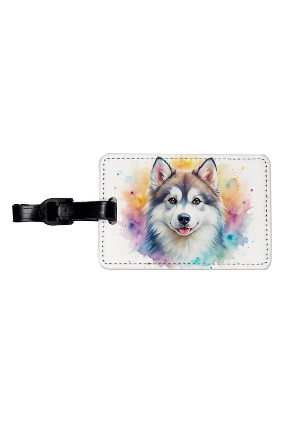Pomsky Dog Watercolor Style Faux Leather Travel Luggage Tag