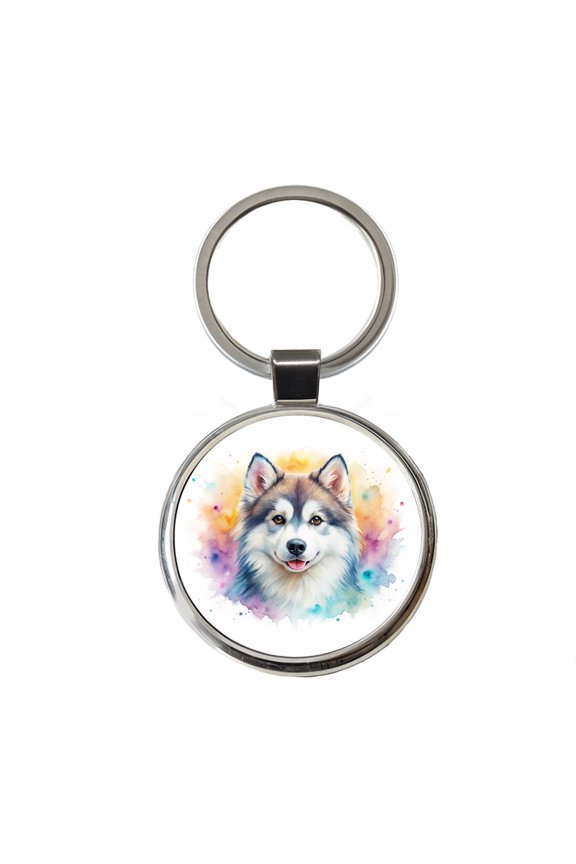 Pomsky Dog Watercolor Style Metal Round Keychain