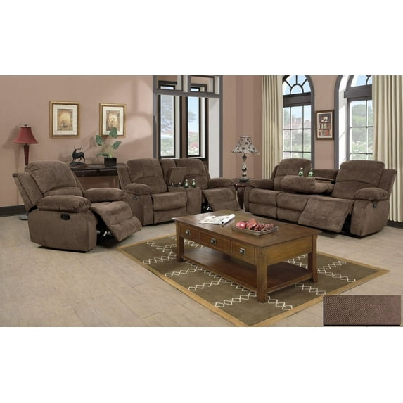 Pon Living 3 Piece Flannelette Manual Reclining Living Room Family sofa set, Brown