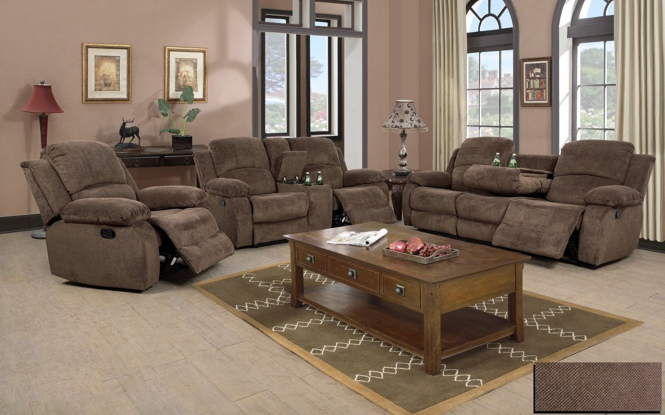 Pon Living 3 Piece Flannelette Manual Reclining Living Room Family sofa ...