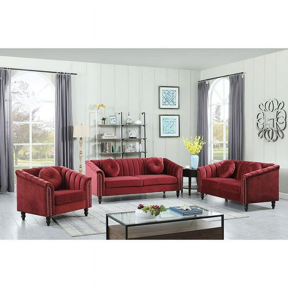 Pon Living 3 Piece Modern Velvet Upholstered Living Room Set with 3-Seater Sofa,Loveseat and Chair