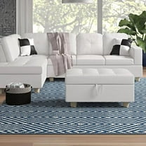 Pon Living Furniture 103.5" Wide White Faux Leather Sectional with Ottoman - Left Hand Facing