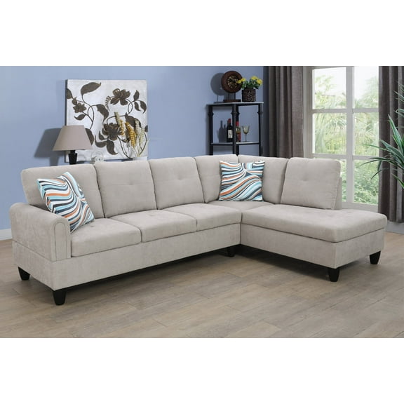 Pon Living Furniture 2 Pieces Sectional Sofa SET, Modular L Shaped Couch with Chaise for Living Room, Right Hand Facing/Grey