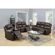 Pon Living Furniture Bonded Leather Recliner Set Living Room Set, Sofa, Loveseat, Chair Brown, Living Room Set 3+2+1