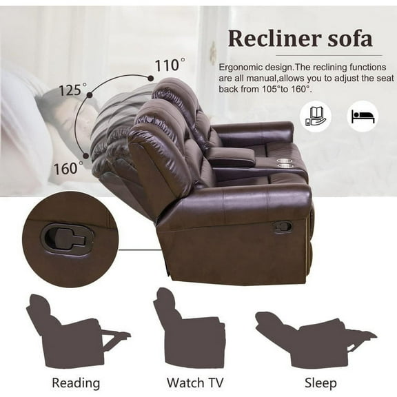 Pon Living Furniture Inc Contemporary Modern Breathable Leather Manual Reclining Loveseat, Brown1