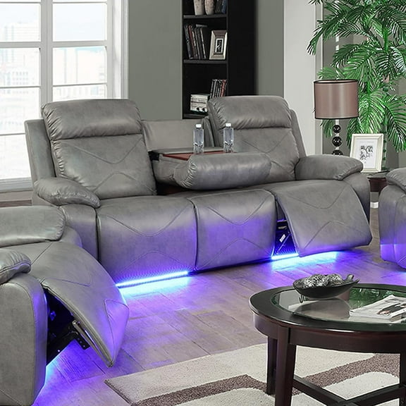 Pon Living Furniture Inc Faux Leather Reclining Sofa with Usb Port, Gray