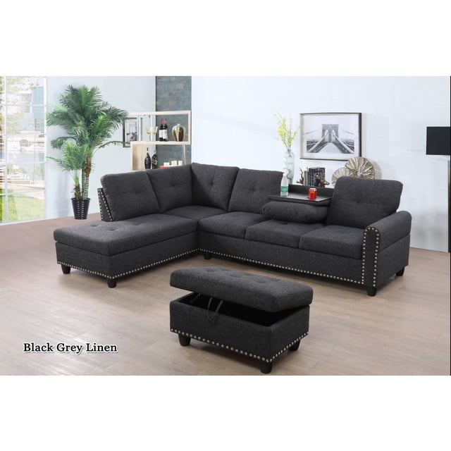 Pon Living Sectional Sofa Set with Ottoman, Leather, Matching Pillows ...