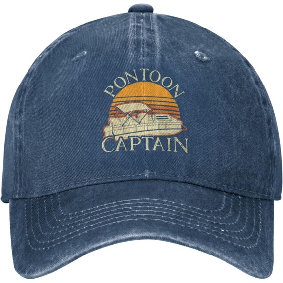 Pon-toon Captain - Boat Captain Vintage Style Men Baseball Cap Navy Sun Vintage Washed Distressed Cowboy Adults Summer Trucker Hat