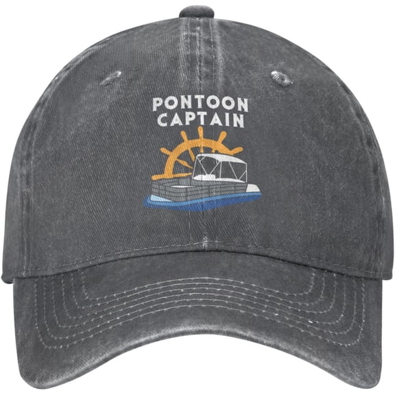 Pon-toon Captain - Pon-toon Boat - Pon-tooning Party Men Baseball Cap Deep Heather Washed Distressed Twill Adjustable Dad Adults Trucker Hat