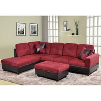 PonLiving 103.5" Wide Corner Microfiber Sectional Sofa with Storage Ottoman & Matching Pillows Left Hand Facing, Red