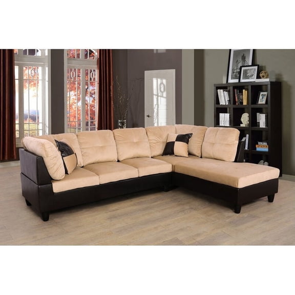 PonLiving 103.5" Wide Corner Microfiber Sectional Sofa with Storage Ottoman & Matching Pillows Right Hand Facing, Beige