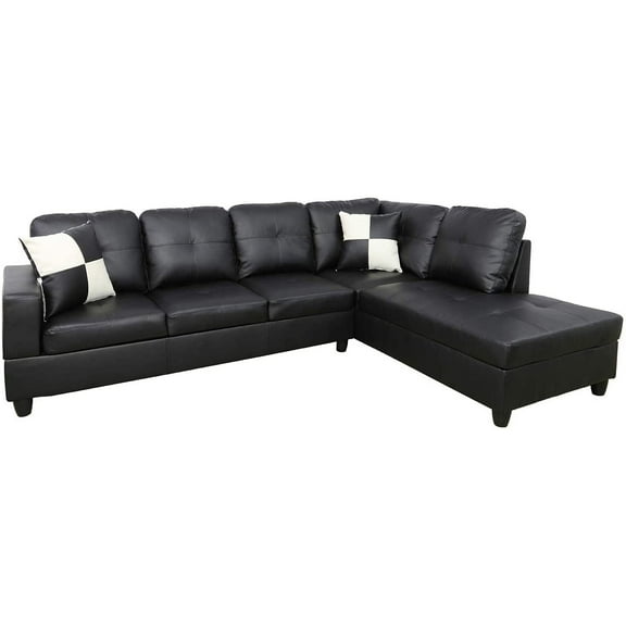 PonLiving 103.5" Wide Faux Leather sectional 2PC Sofa & Chaise, Right Hand Facing, Black