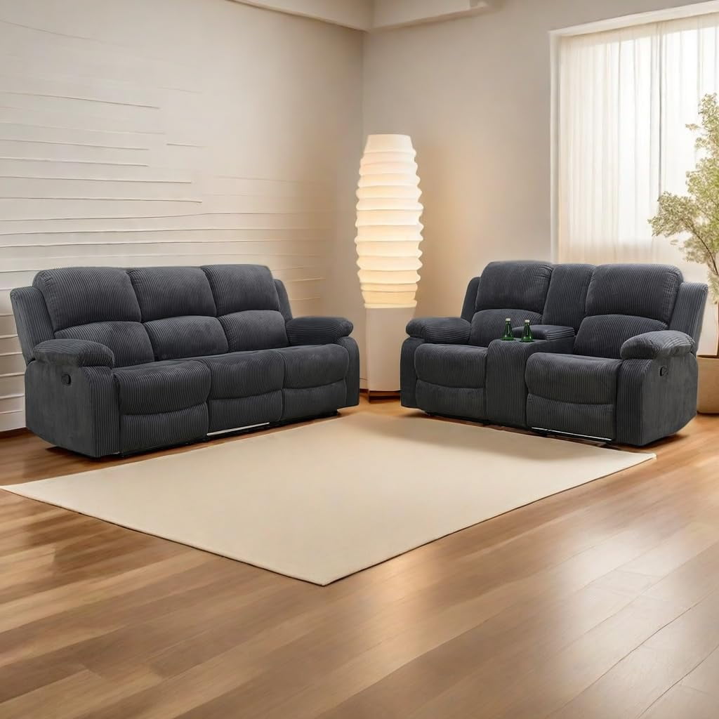 PonLiving 2 Pieces Recliner Sofa Set, Fabric Recliner Sofa and Loveseat