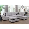 thumbnail image 1 of PonLiving Furniture 103" Wide Flanelette Right Hand Facing Sofa & Chaise with Ottoman Grey White, 1 of 5