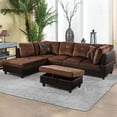 thumbnail image 1 of PonLiving 3 Piece Living Room Sectional Sofa Set w/ Right Facing Chaise, Storage Ottoman, Brown, 1 of 8