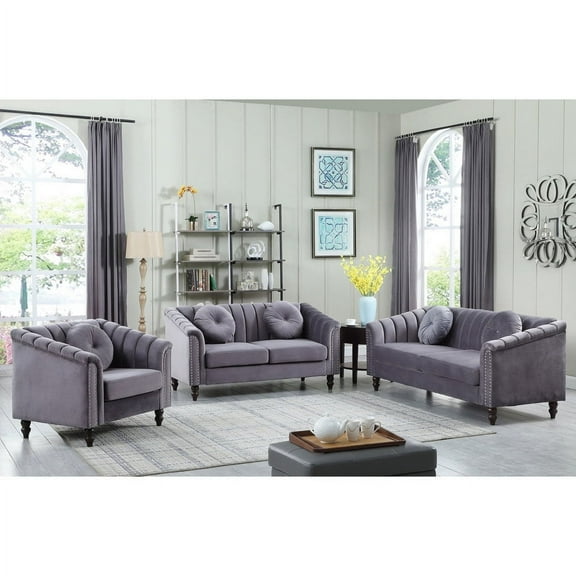PonLiving 3 Piece Modern Velvet Upholstered Living Room Set with 3-Seater Sofa,Loveseat and Chair
