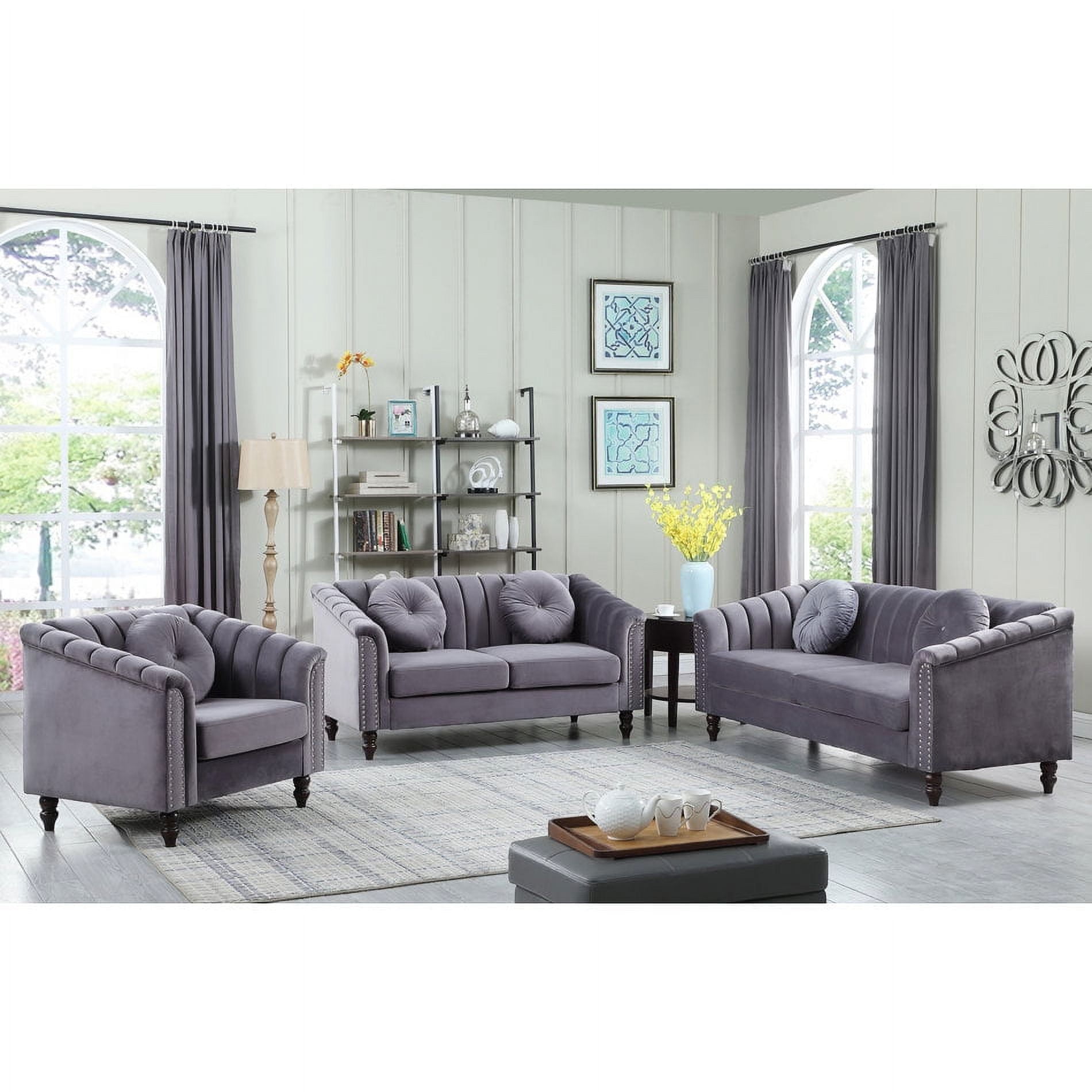 PonLiving 3 Piece Modern Velvet Upholstered Living Room Set with 3 ...