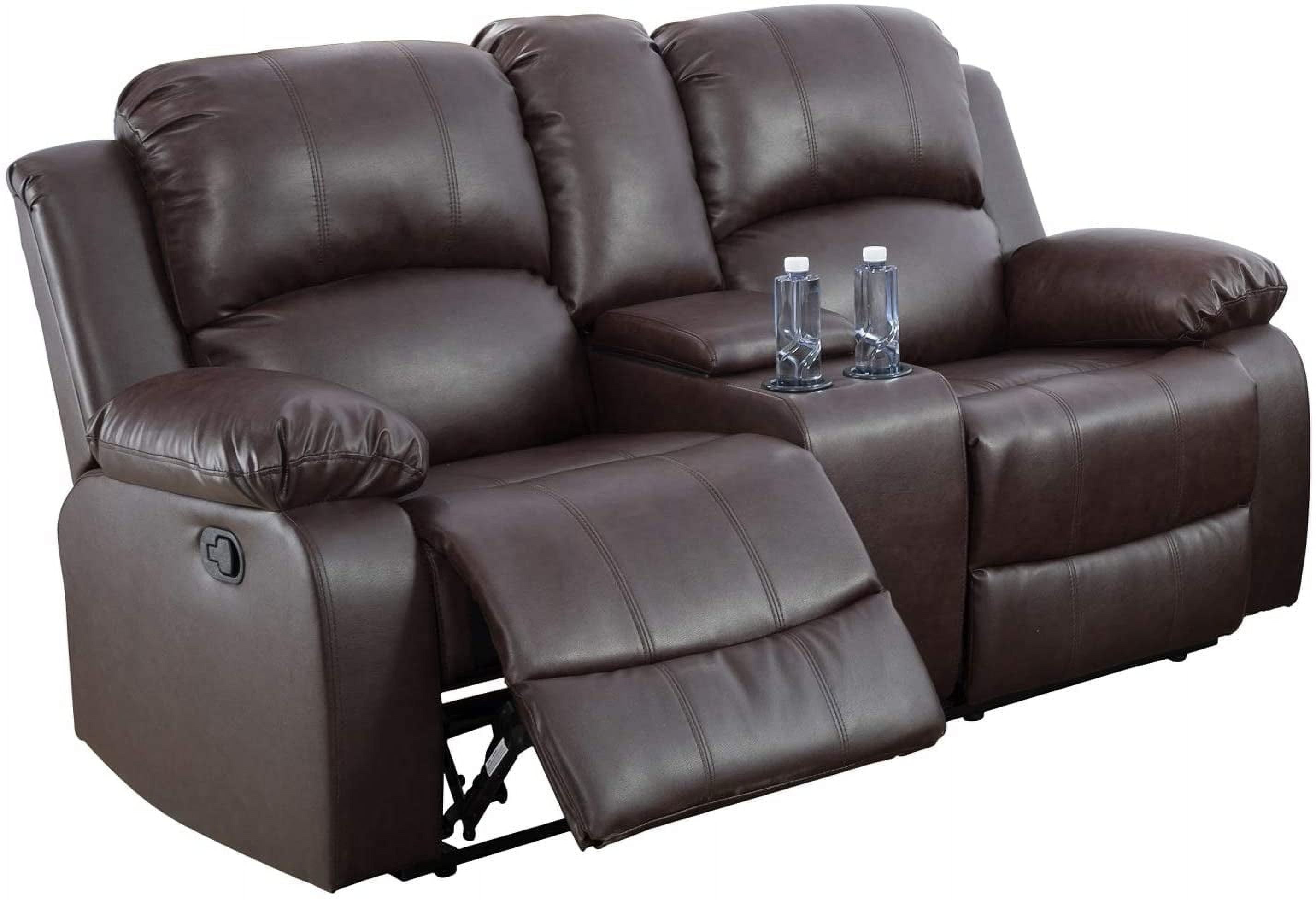 PonLiving 74'' Faux Leather Pillow Top Arm Reclining Loveseat,Brown