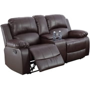 PonLiving 74 Faux Leather Pillow Top Arm Reclining Loveseat,Brown