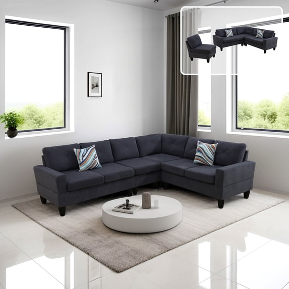 PonLiving 95.5" Sectional Couch Corner Sectional Lounge Sofa Unique Own Combination Sectional Sofa, Dark Grey