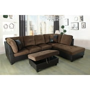 PonLiving Aiden 104" Sectional Sofa & Chaise with Ottoman Microfiber and faux leather upholstery Brown Right Hand Facing