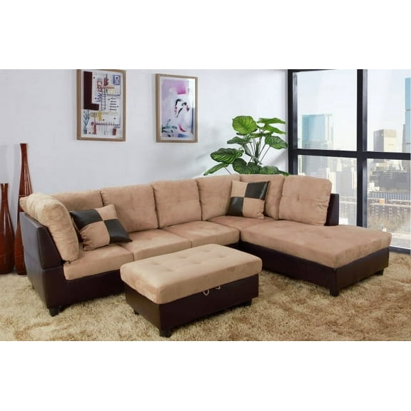 PonLiving Andes Microfiber with Faux Leather Sofa Set With Ottoman