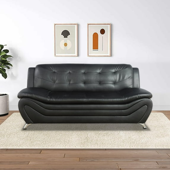 PonLiving Oversize Modern Leather Sofa Set with and Armchair, 2-Piece Living Room Furniture Sets, Black