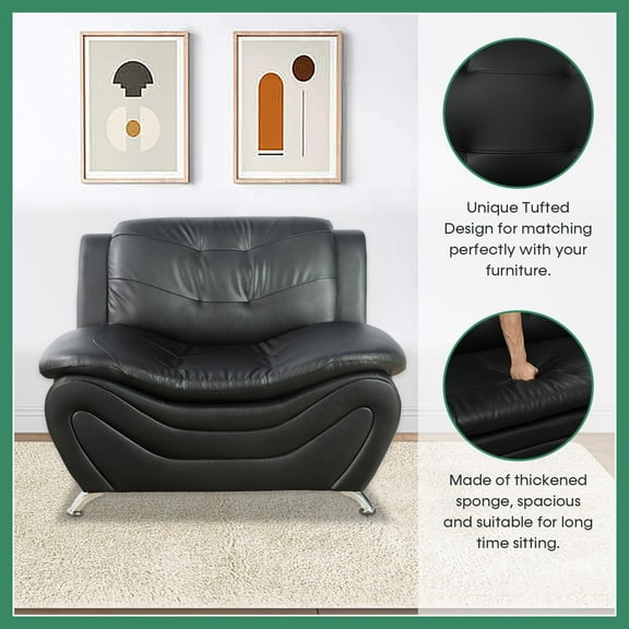 PonLiving Oversize Modern Leather Armchair, Living Room Furniture, Black